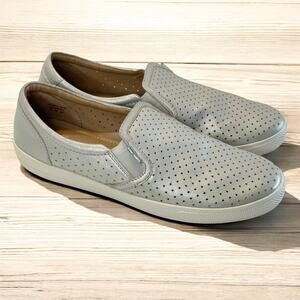 Hotter Daisy Slip On Shoes Womens Size 10 Gray Metallic Leather Comfort Walking